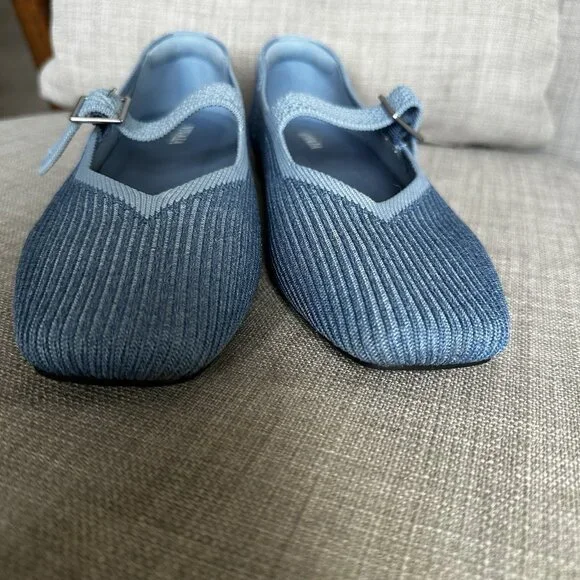 Vivaia Square Toe Margot Mary Janes Shoes Flats Denim Blue Size 35 US Sz 5 - Picture 5 of 10